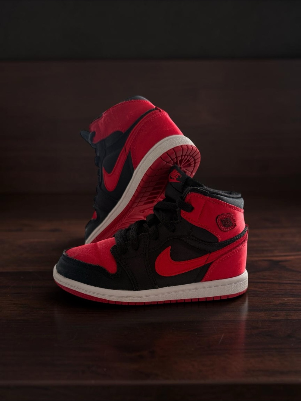 Nike Satin Jordan Kids Sneakers - Red and Black High-Top